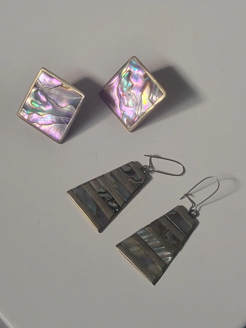 Vintage Silver Abalone Shell Earrings - Picture 1 of 5
